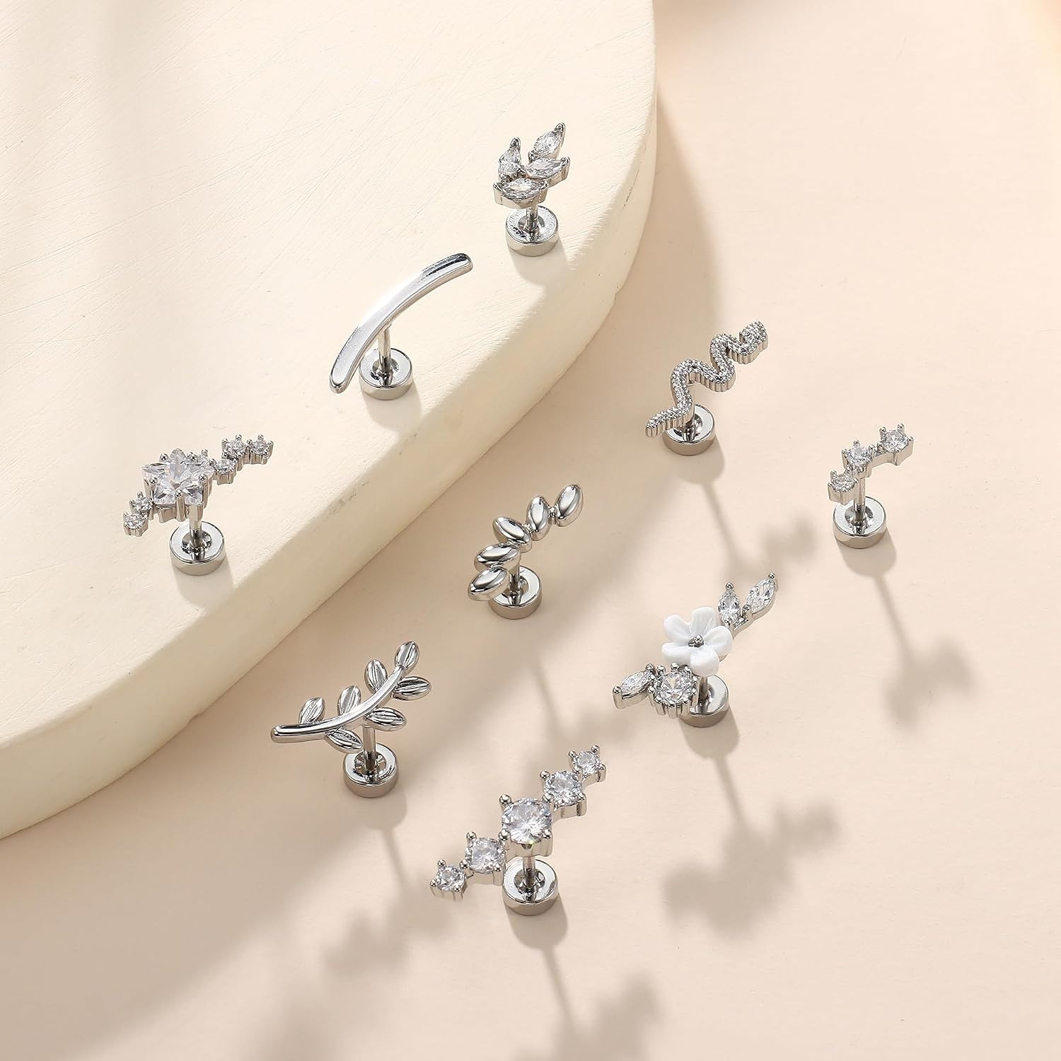 9Pcs Flat Back Cartilage Earrings for Women Trendy 16G Tragus Conch Helix Pierci