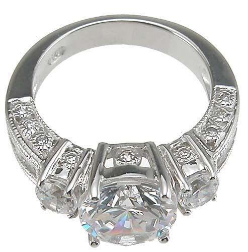 3.8 CARAT .925 STERLING SILVER ROUND CUT 3 STONE CUBIC ZIRCONIA ENGAGEMENT RING