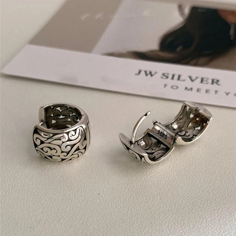Fashion Women’s Earrings Sterling Silver Retro Filigree Oriental Huggie