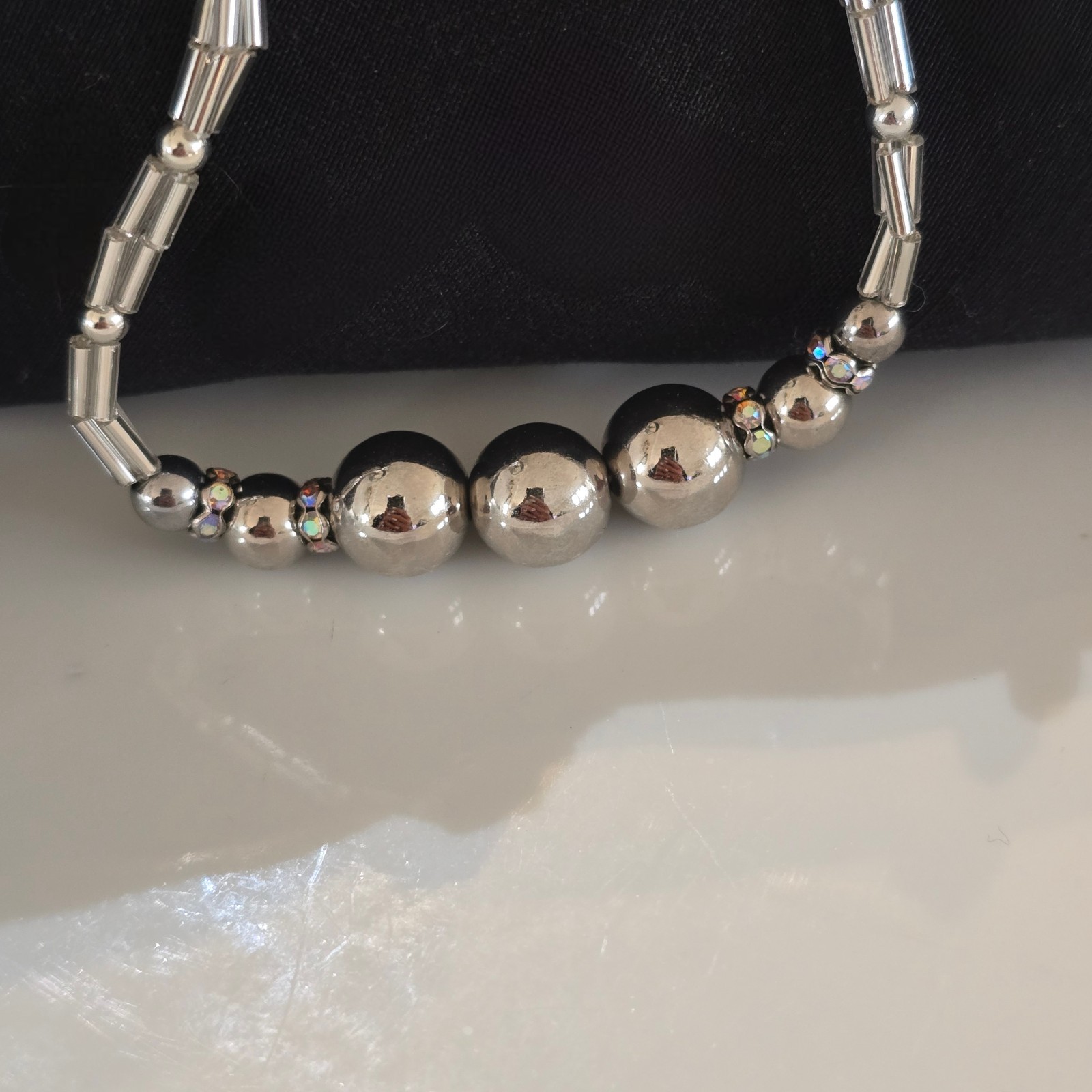 Silver Beaded Cocktail Necklace, New!