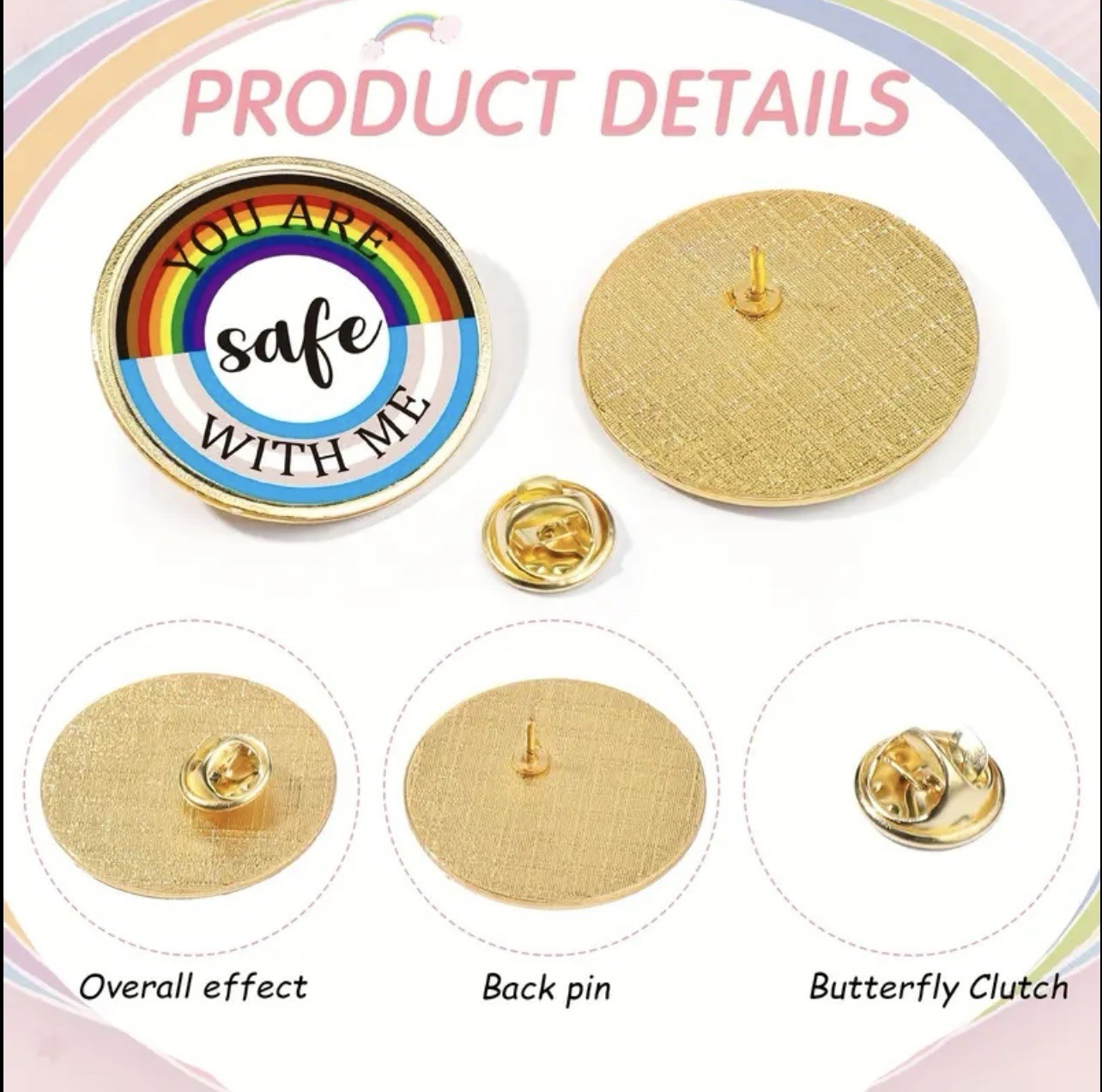 You are safe with me LGBTQ Rainbow Badge pride Brooch Gay Pin Ally LGBT