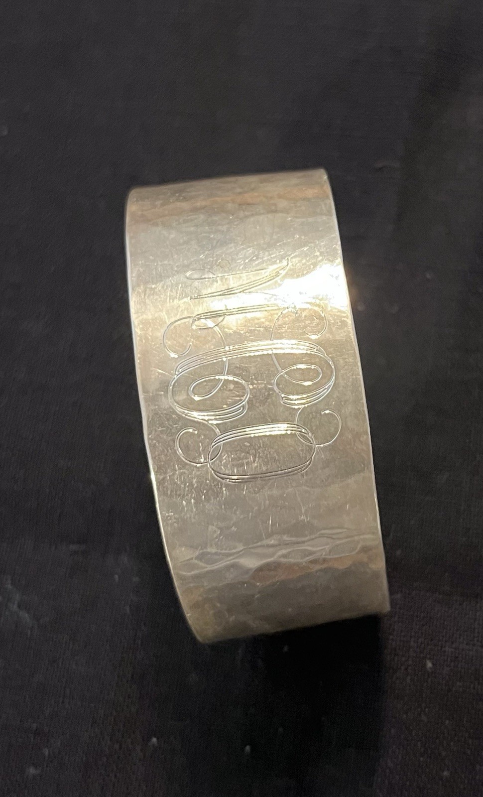 Vintage 925 Sterling CUFF BRACELET LIGHT HAMMERED 1 Oz (30g) Weight Monographed