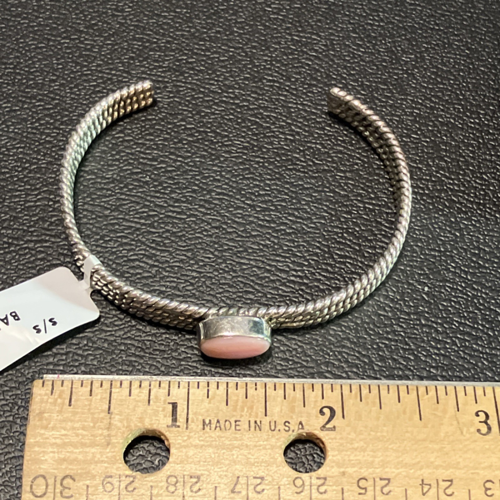 Pink Conch Shell Twisted Rope Sterling 925 Cuff Bracelet Sz 7 New Stacker Silver