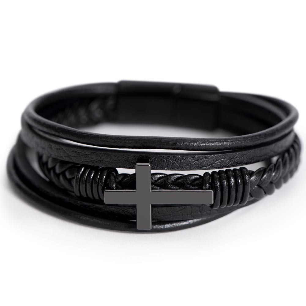 To My Dearest Grandson Cross Bracelet Christmas Birthday Graduation Gift for Men