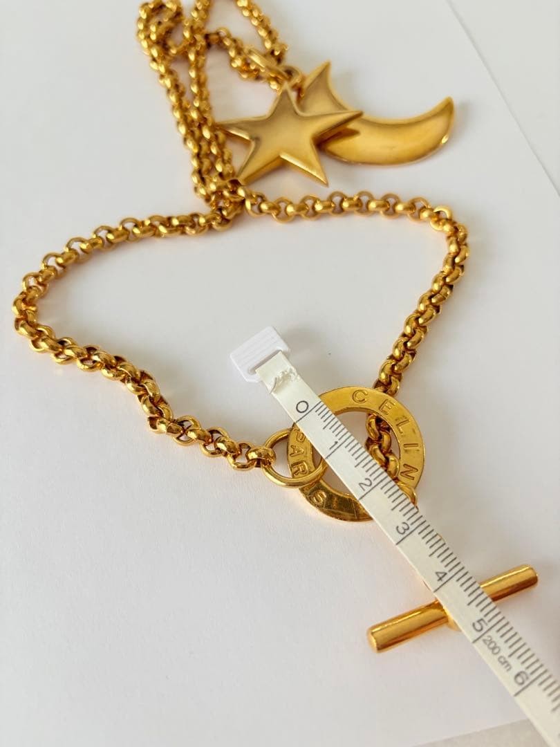 CELINE Toggle Necklace Star Crescent Moon Polished Gold-tone Vintage