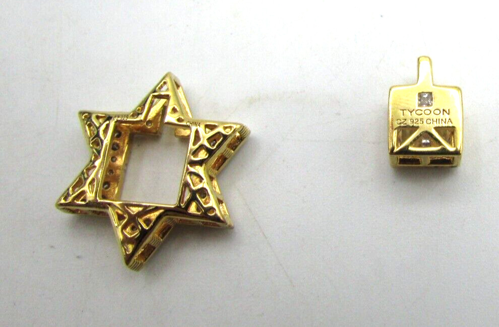 GOLD OVER STERLING 925 CZ STAR OF DAVID AND CUBE .75″ PENDANT LOT OF 2 NWOT JB13
