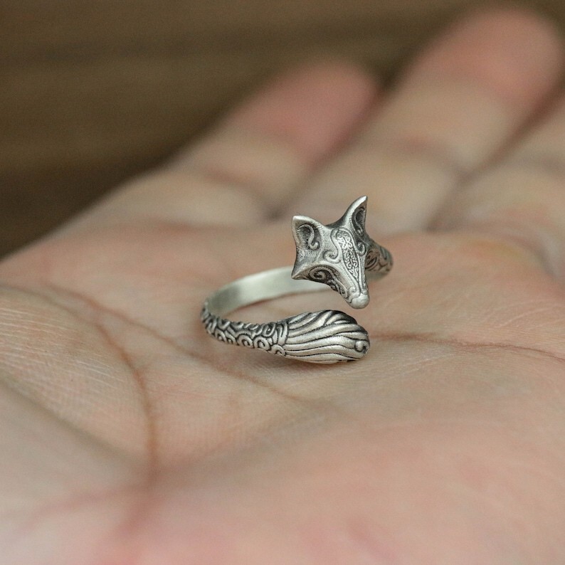 Silver Fox Ring | Adjustable Animal Jewelry | Viking Norse Mythology Gift