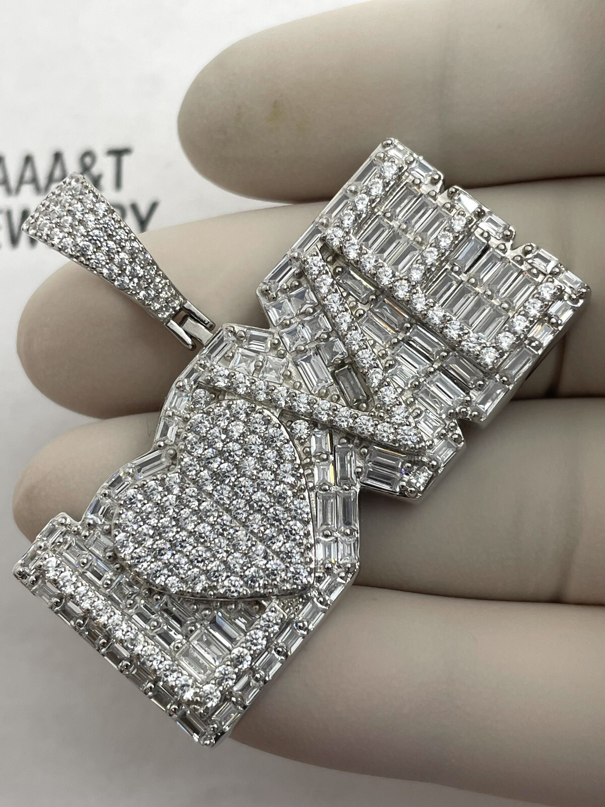 925 Solid Sterling Silver Cubic Zirconia Love Baguette Pendant