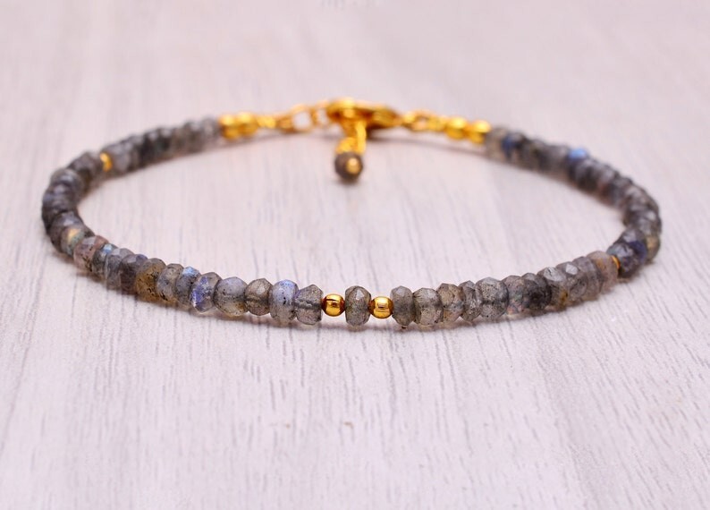 A++ Flashy Labradorite Faceted Rondelle Gemstone Beaded Handmade Bracelets 6-8”