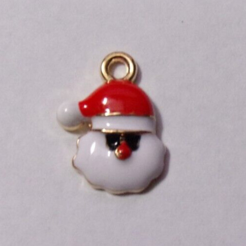 Red, White & Black Enamel & Gold Tone Cool Santa Claus Pendant Charm Hang Tag