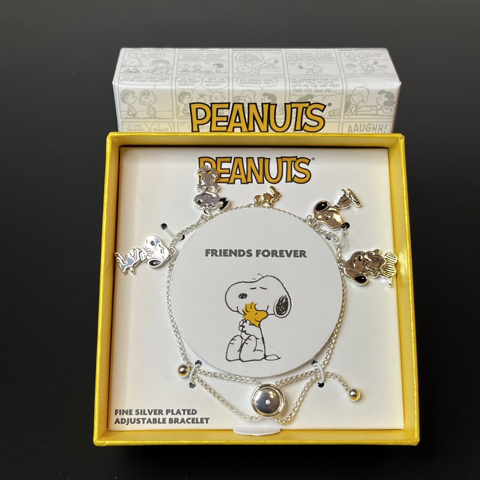 Peanuts Friends Forever Snoopy Woodstock Bracelet Gold Tone/ Fine Silver Plated