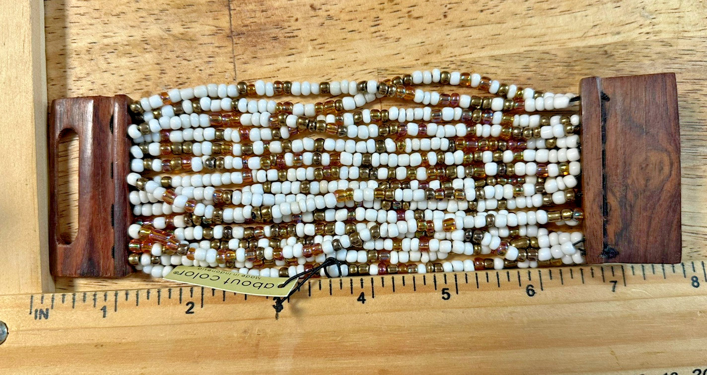 Boho Brown White Wood Beaded Layered Stretch Bracelet Toggle Clasp About Color