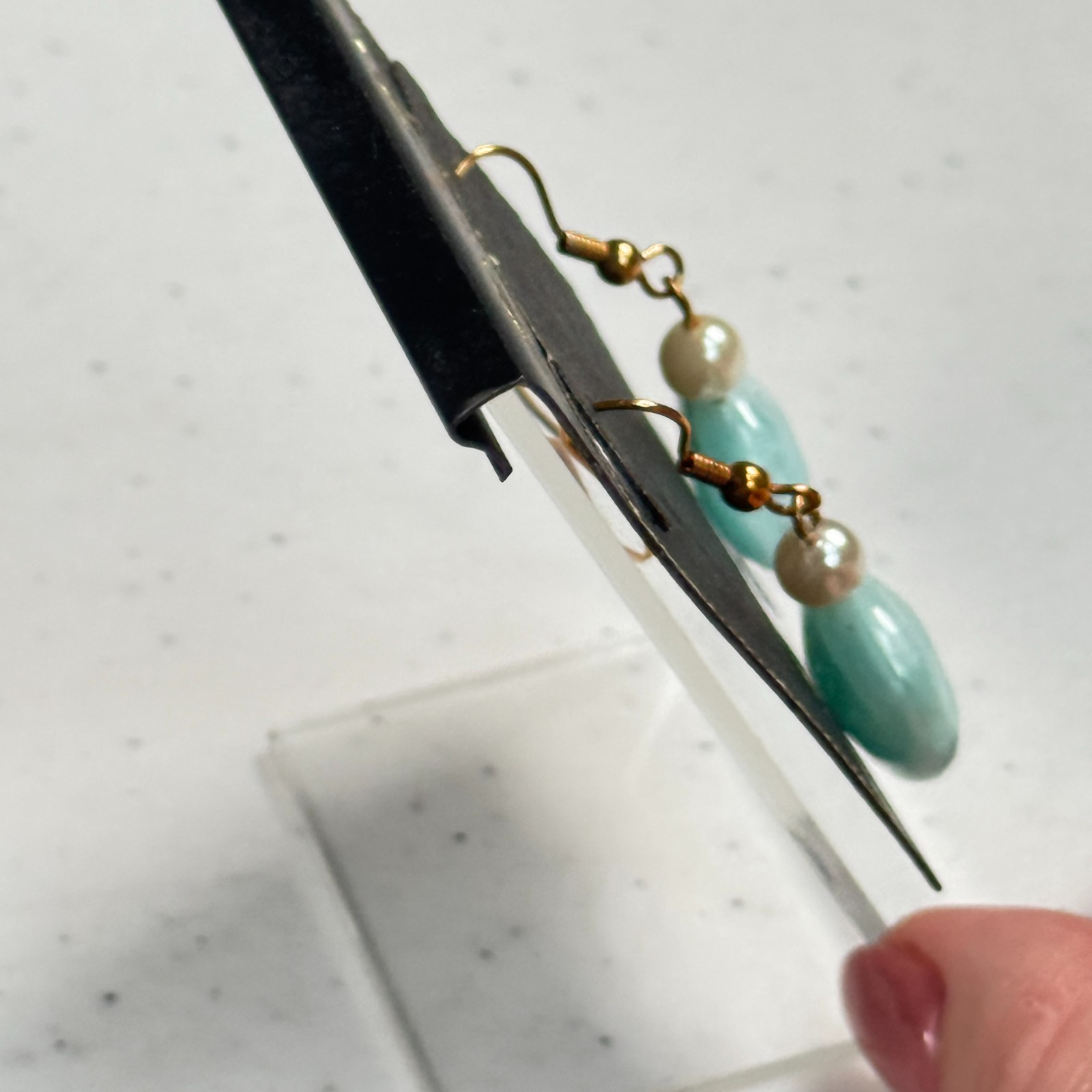 Vintage Pierced Earrings Allison Reed aqua Swirl Bead Faux Pearl Dangle USA