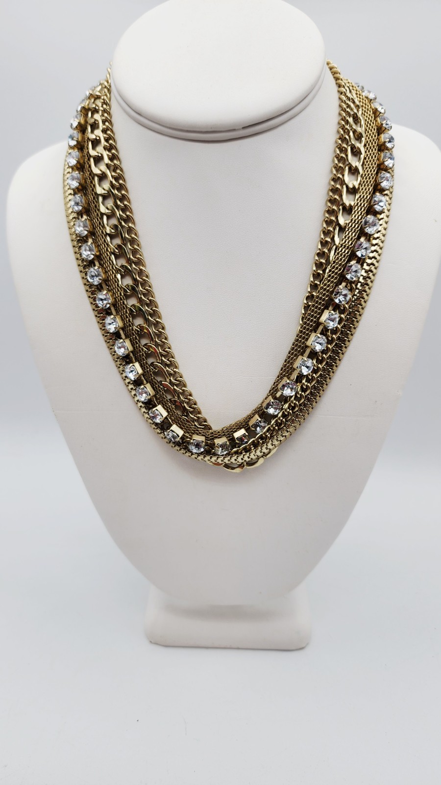 Gold tone multiple chains rhinestone 14″ choker necklace