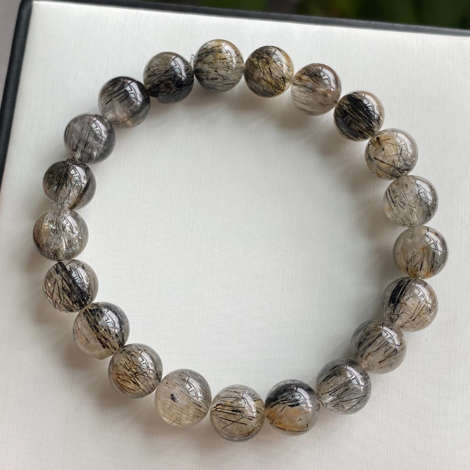 9.1mm Natural Black Rutilated Quartz Crystal Beads Bracelet 1997