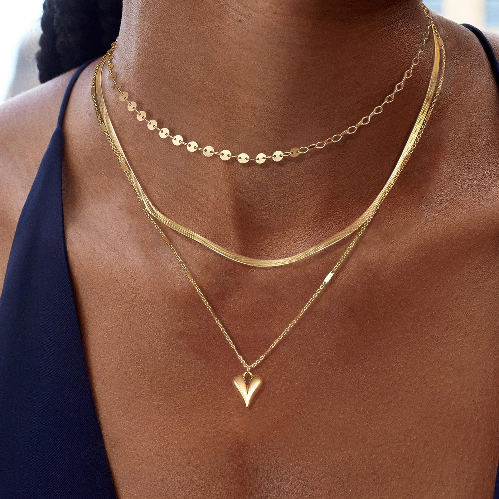 Dochais Layered Gold Chain Necklaces for Women Dainty Choker Charm Necklace S…