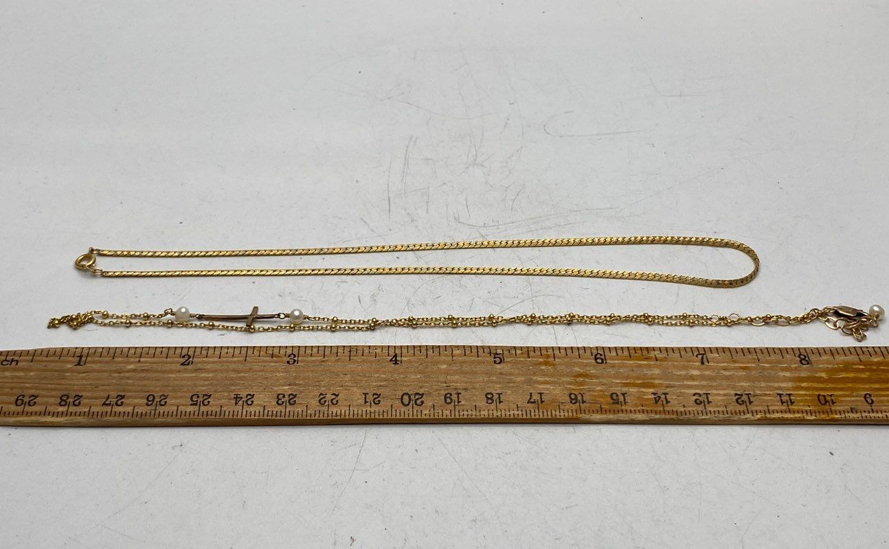 Vintage 12K Gold Filled Herringbone & Sideways Cross Necklace Set 2 Pieces 7g