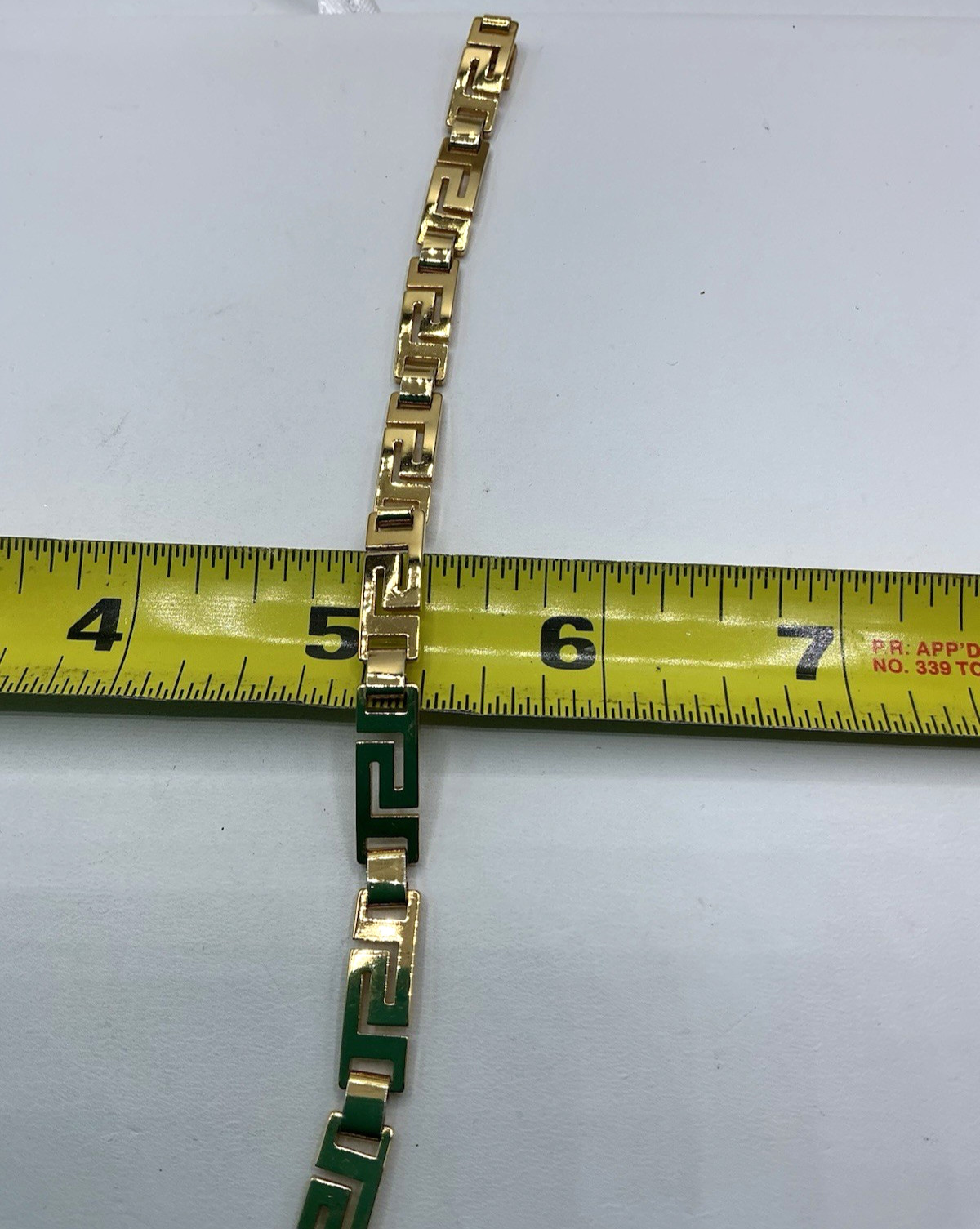 Gold Tone Greek Bar Link 7″ Bracelet 1/4″ Wide w/ Box Clasp Unbranded Fashion