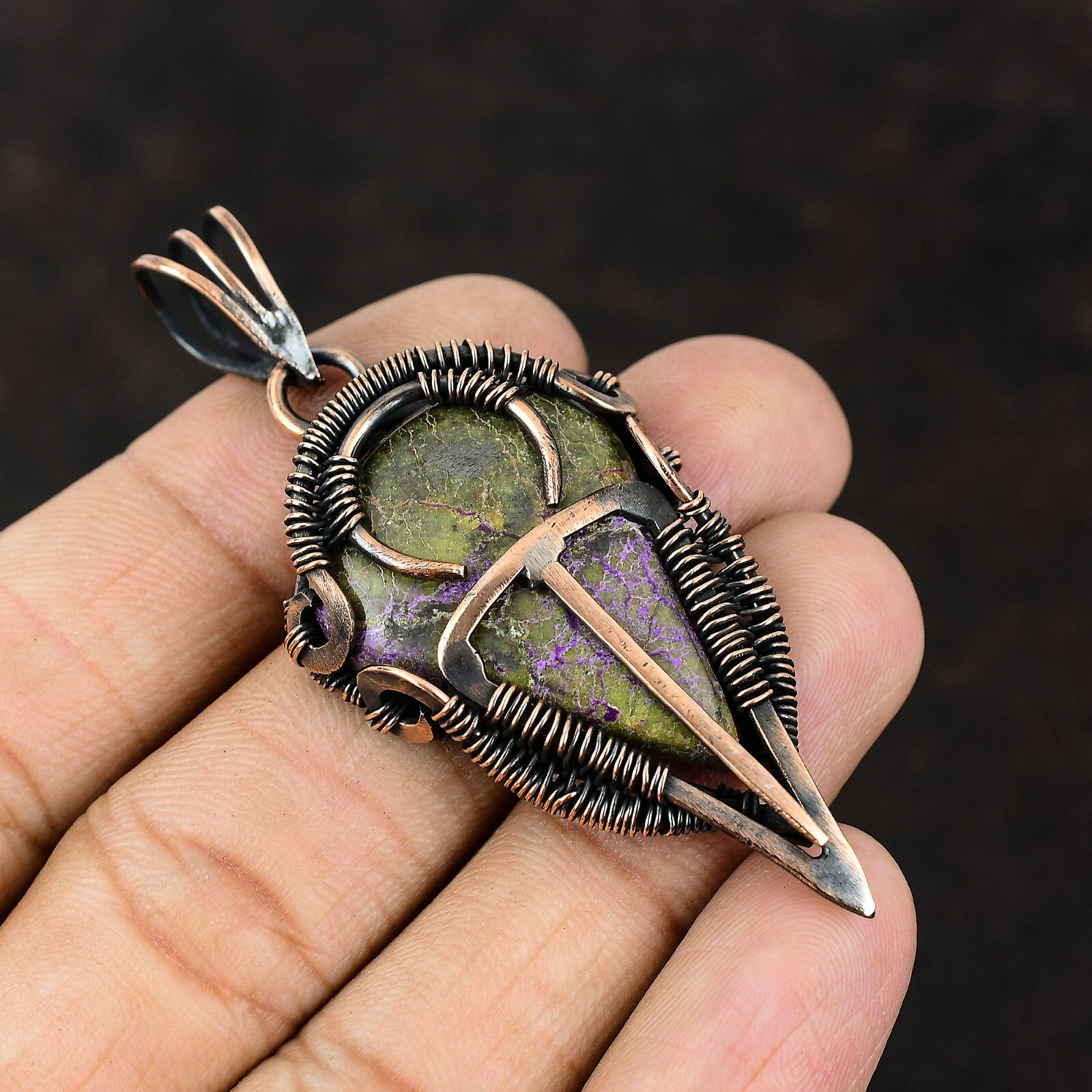 Purpurite Gemstone Handmade Jewelry Copper Mum Gift Wire Wrapped Pendant 2.64″