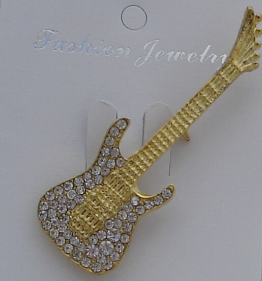 Electric Guitar Music Instrument w/Crystal Super Sparkling Rhinestone Brooch Pin