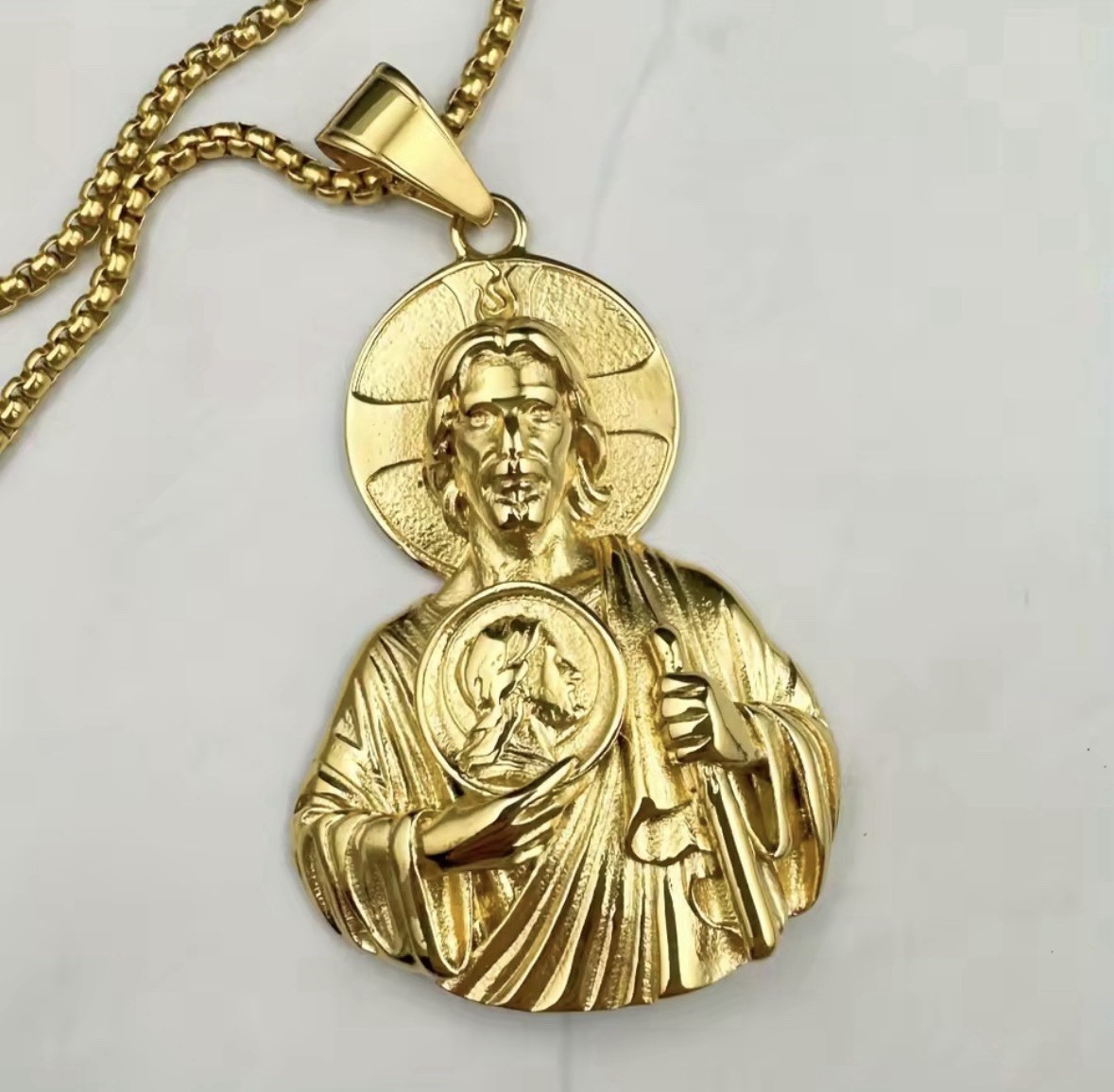 14k Gold Plated Jesus Pendant 60x38mm with 23” Chain