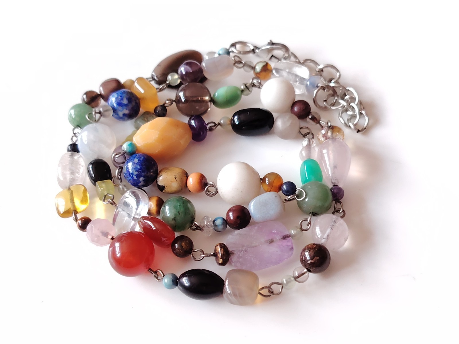 Mixed Stone Bead Necklace Quartz Amethyst Sodalite Carnelian Aventurine