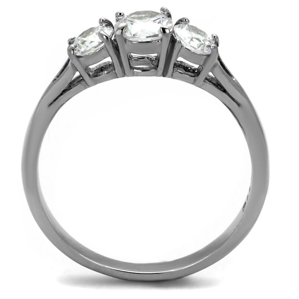 Ladies Three Stone Ring Past Present Future CZ Anniversary Silver Stainles Steel
