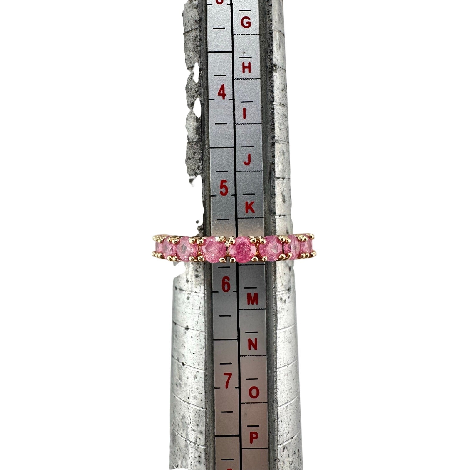 Pink Glass Round Brilliant Prong Set Eternity Band Rose Gold Tone Size 5.75 Ring