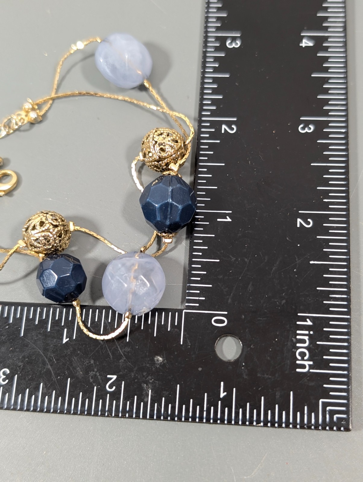 Coastal Chic Blue Gold Tone Filigree Ball Double Chain Bracelet 9 in