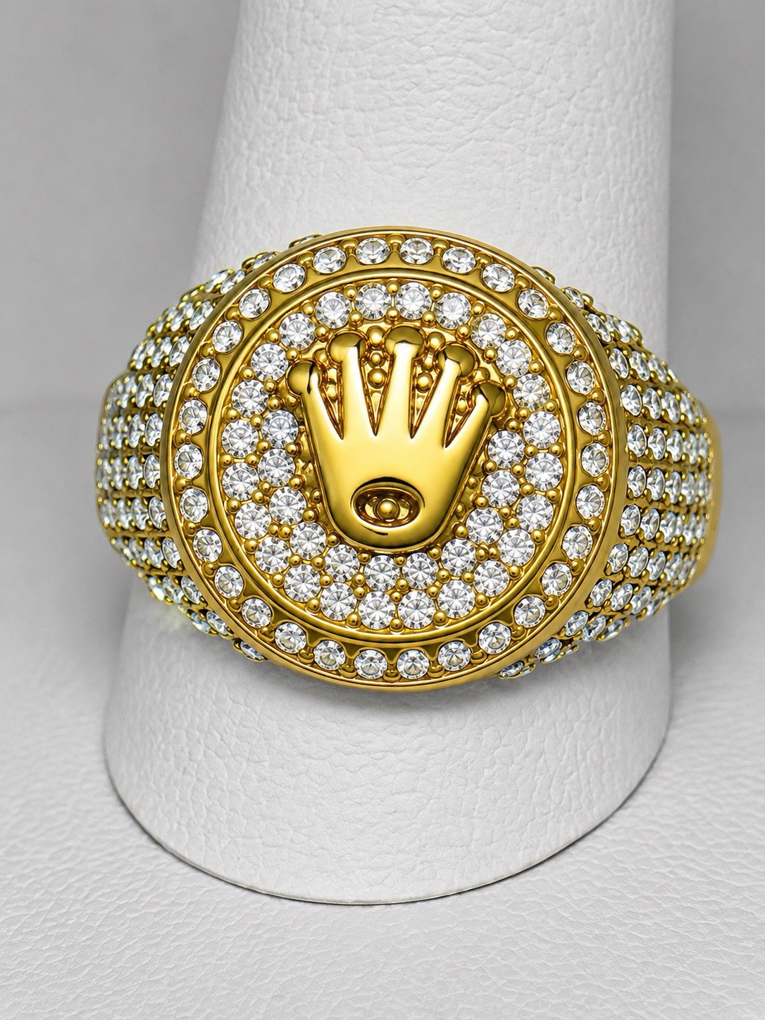 Iced Out Rollie Style Ring. 18k Real Gold Over Stainless Steel.