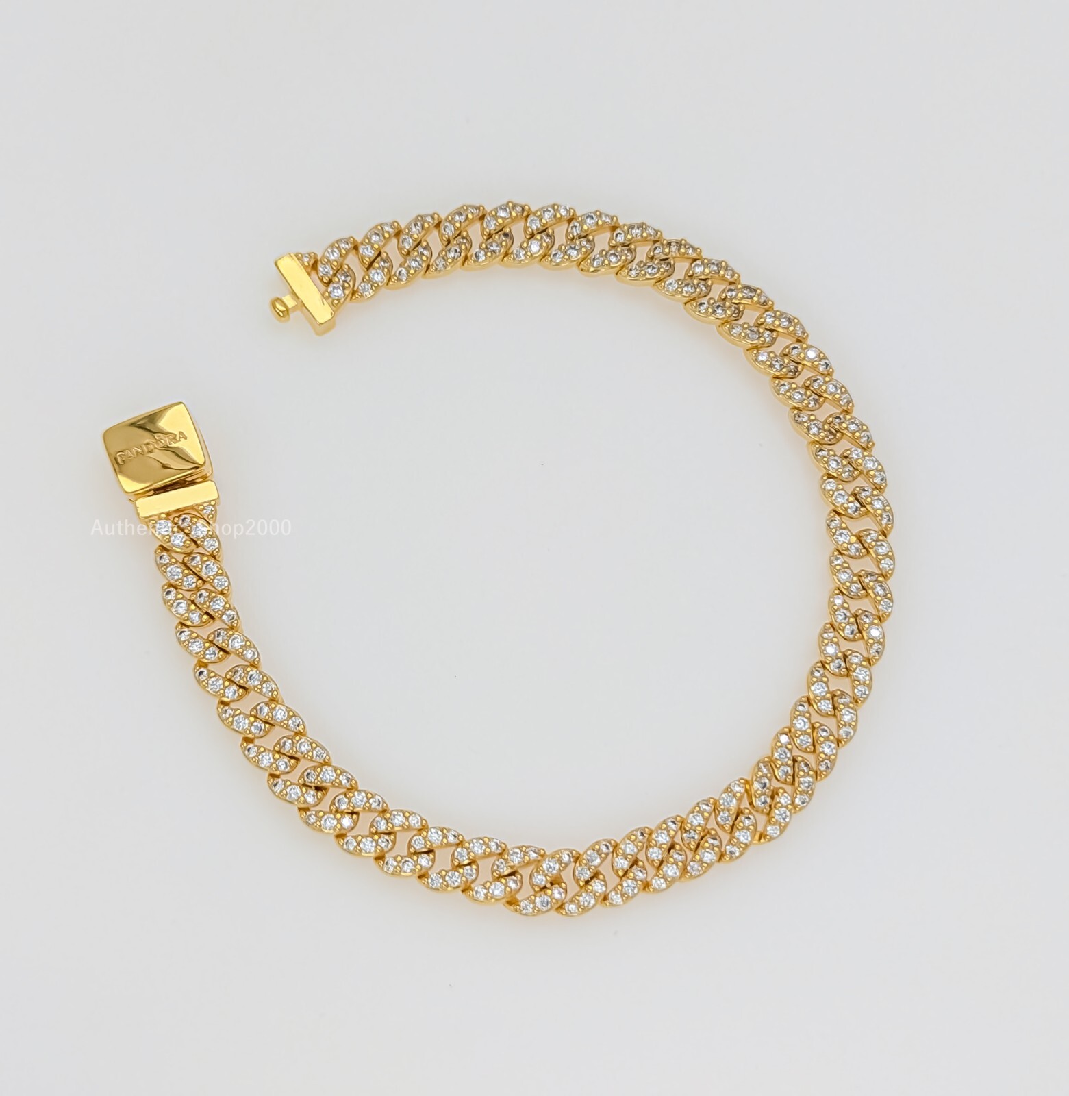 New 100% Authentic PANDORA 14K Gold Timeless Pavé Cuban Chain Bracelet 563008C01