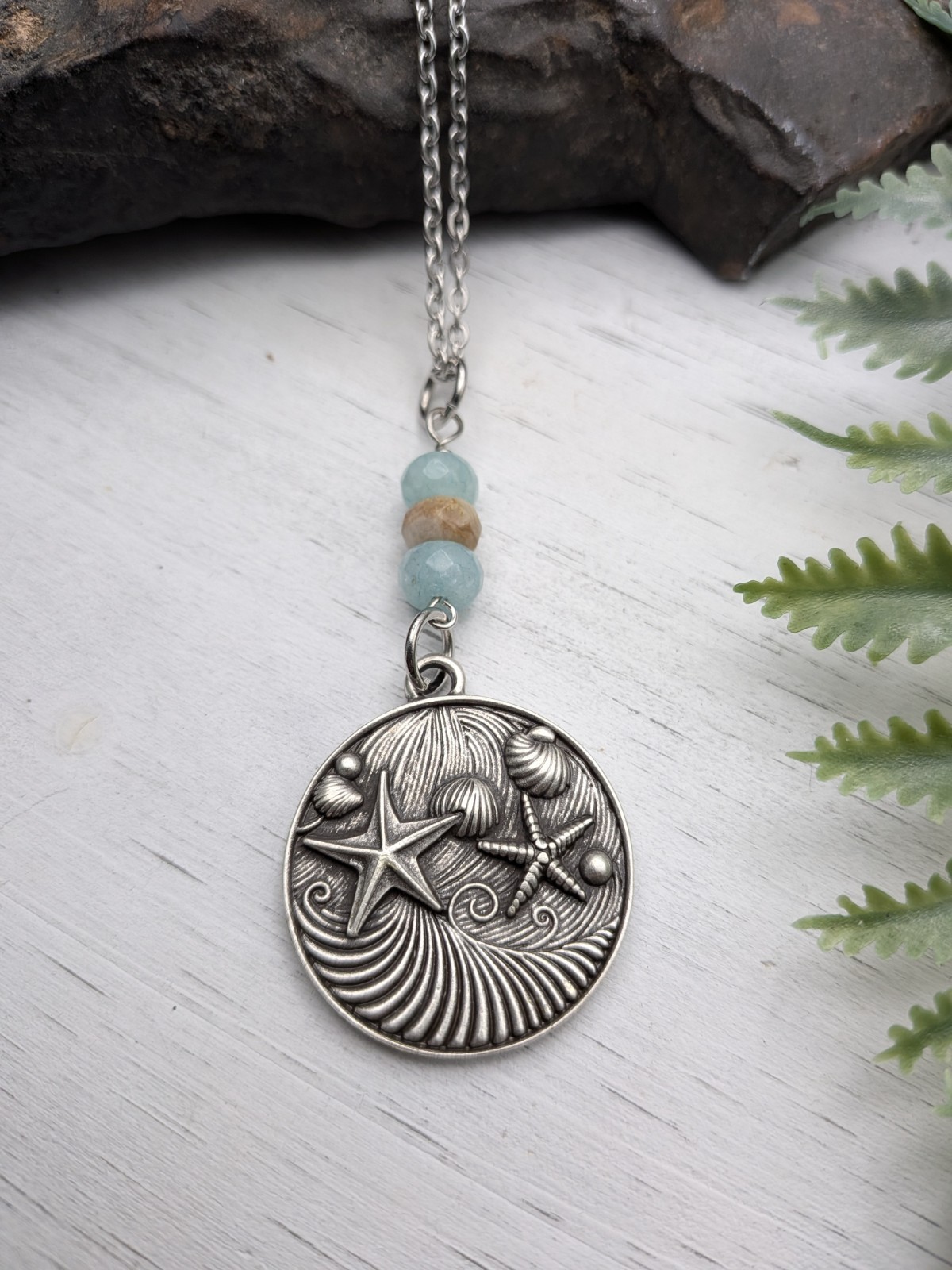 Beach Pendant Necklace / Beach Jewelry / Ocean Themed / Beaded
