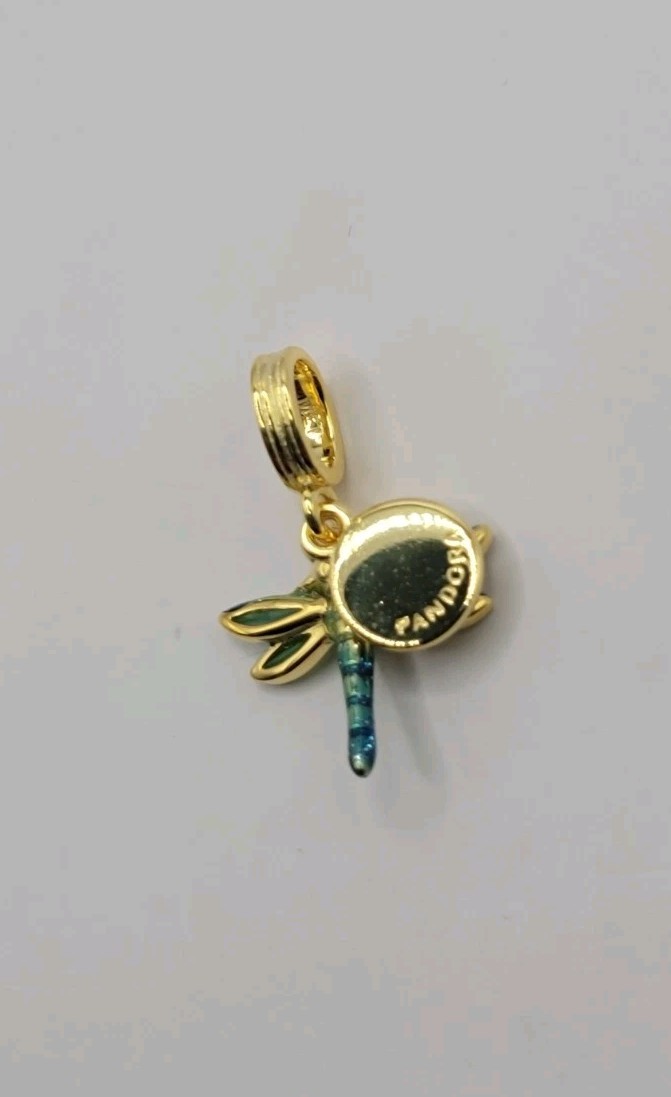 New Pandora Gold-plated Dragonfly Double Dangle Charm S925 ALE Free Spirit w box