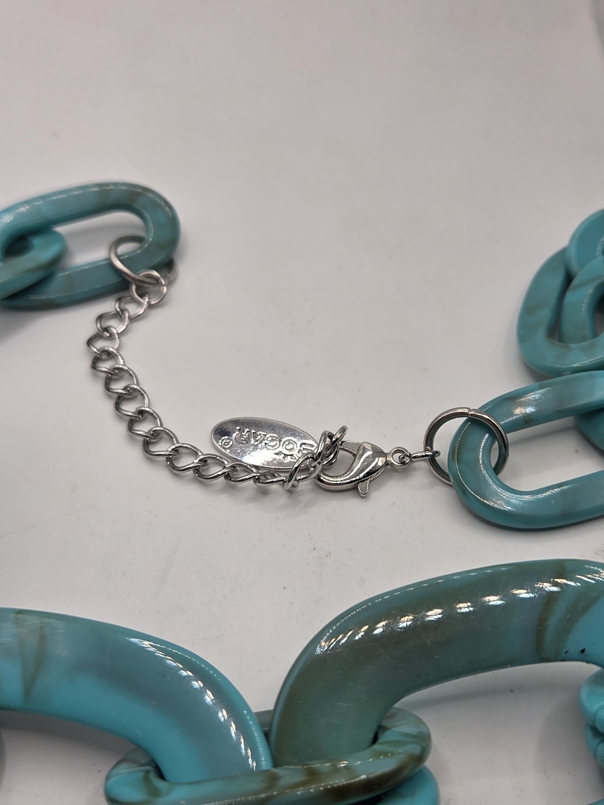 Bocar Resin/ Plastic Chain Link Necklace Chunky Statement Teal/Turquoise