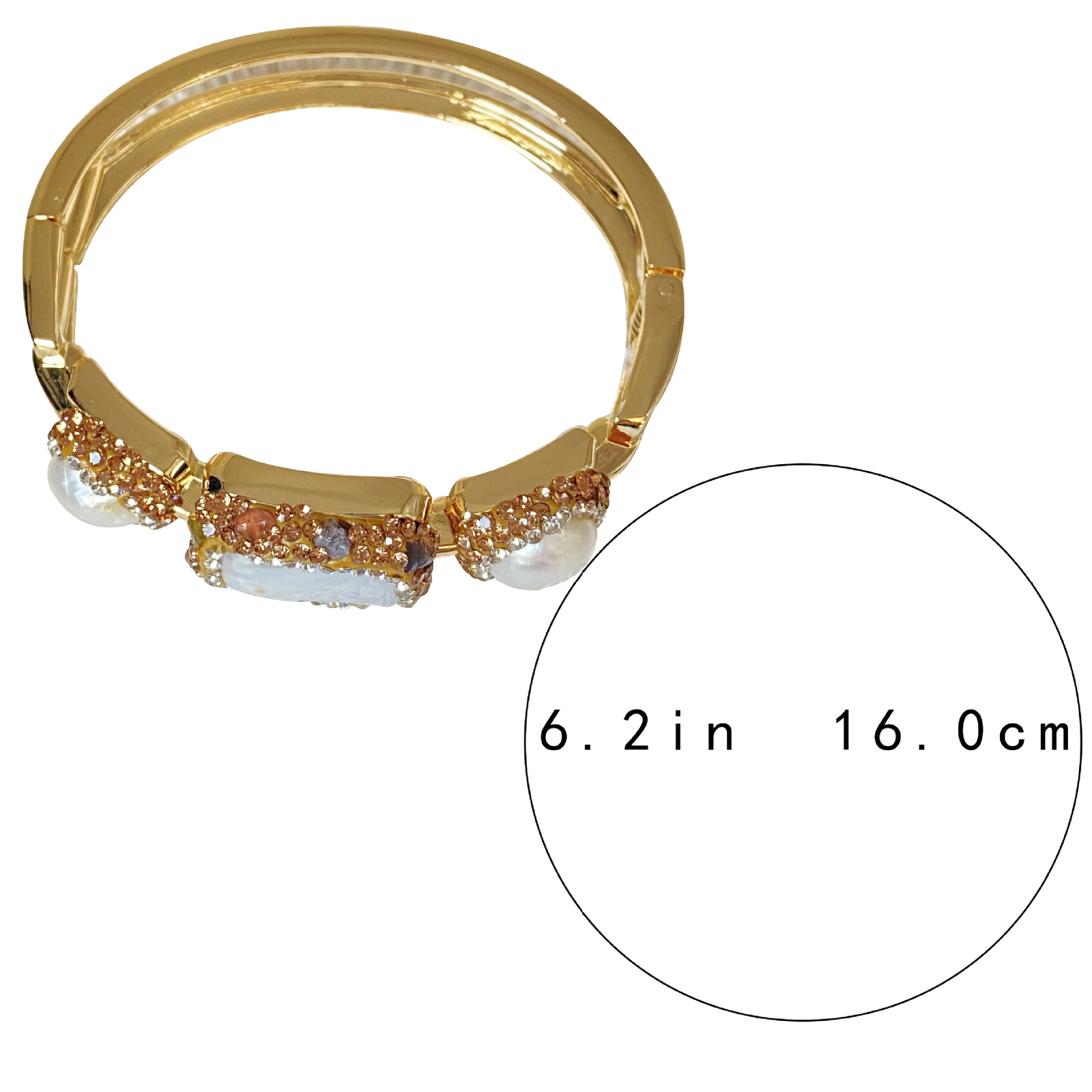 Natural South Sea White Keshi Baroque Pearl Inlay Gold Bangle Bracelet 6.2″