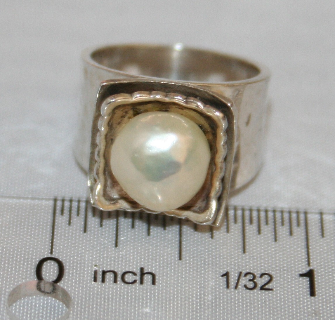 Silpada Sterling Silver Hammered Freshwater Pearl Ring R0898 SZ 6 3/4