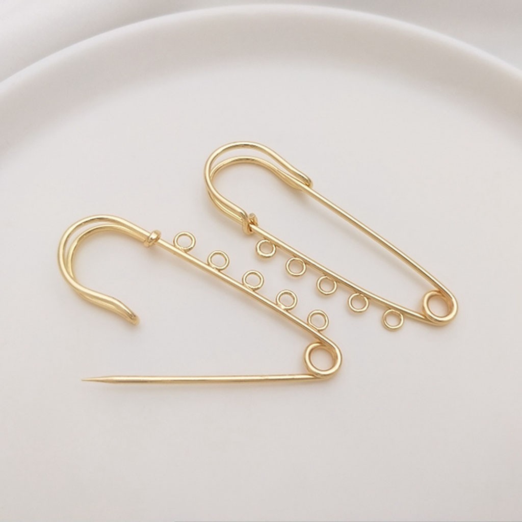 2PCS 18K Gold Plated 55mm Brooch Clip Pin Findings, 5 Loops Safety Pins GJY08