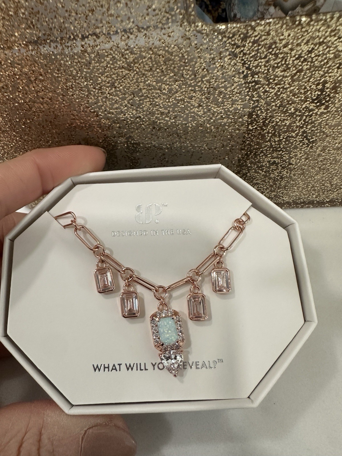 Bomb Party Twirl of Truth opal cubic zirconia rose gold necklace NK86438