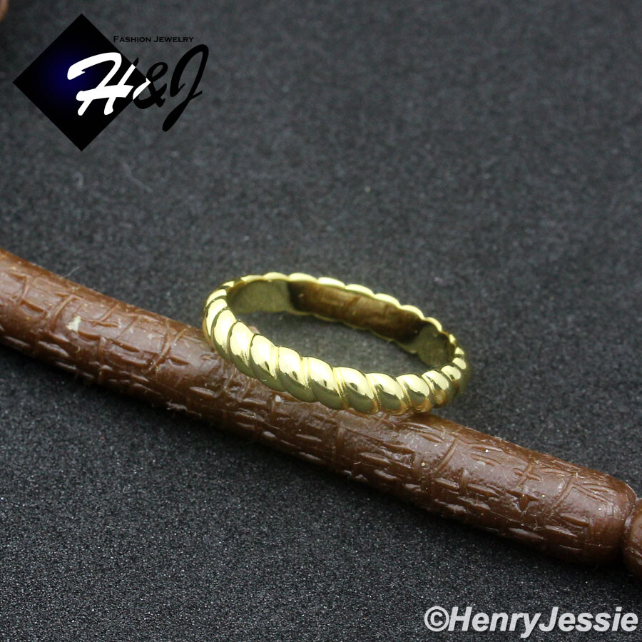 WOMEN 925 STERLING SILVER SIMPLE PLAIN GOLD PLATED TWIST BRAIDED BAND RING*GR233
