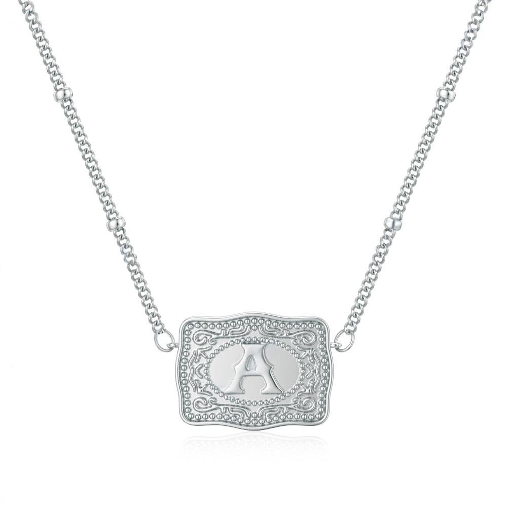 Mini Belt Buckle Necklace with Initial, Personalized Pendant Necklace Western…