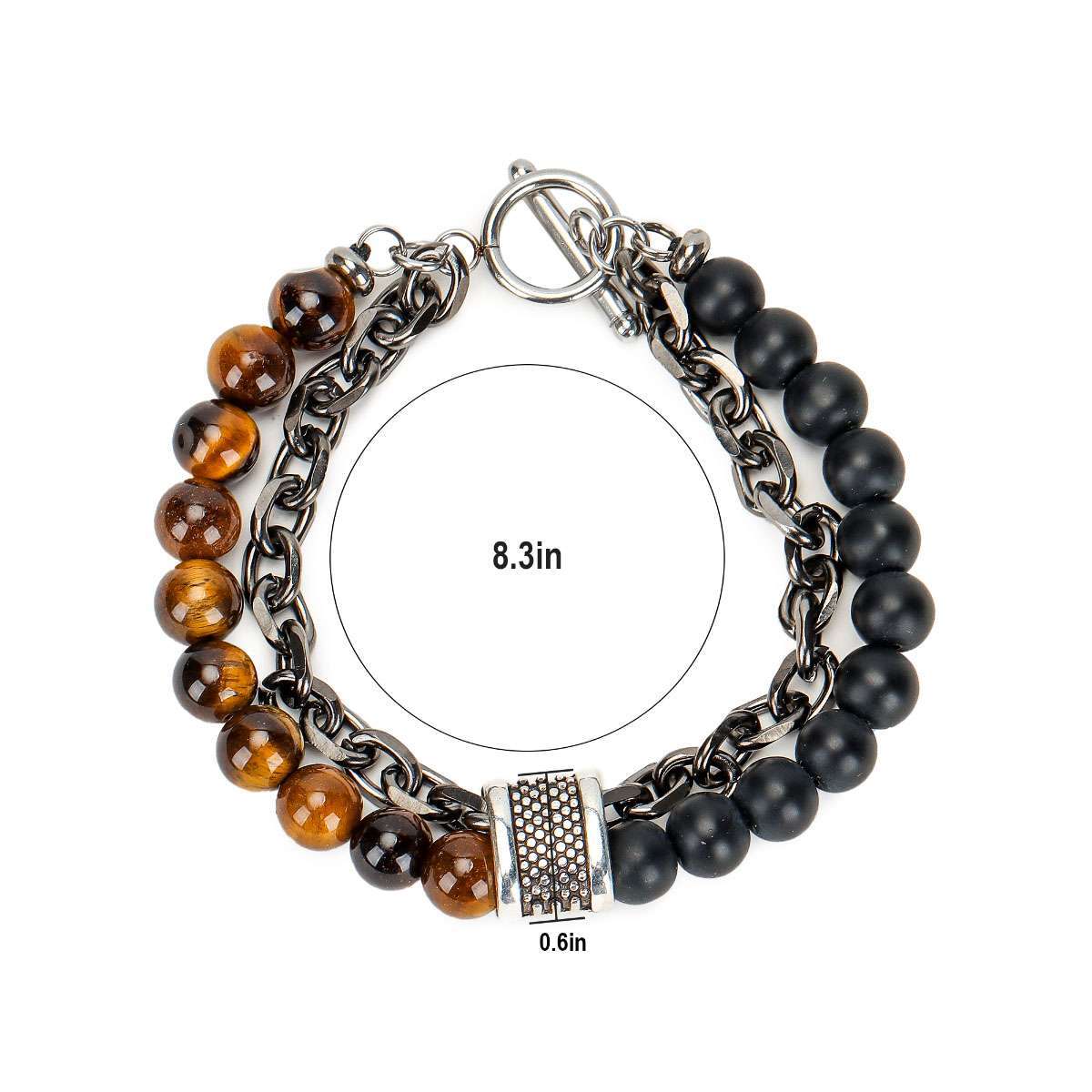 Stainless Steel Bracelets Natural Map Stone Men’s Women Beaded Tiger Eye Jewelry