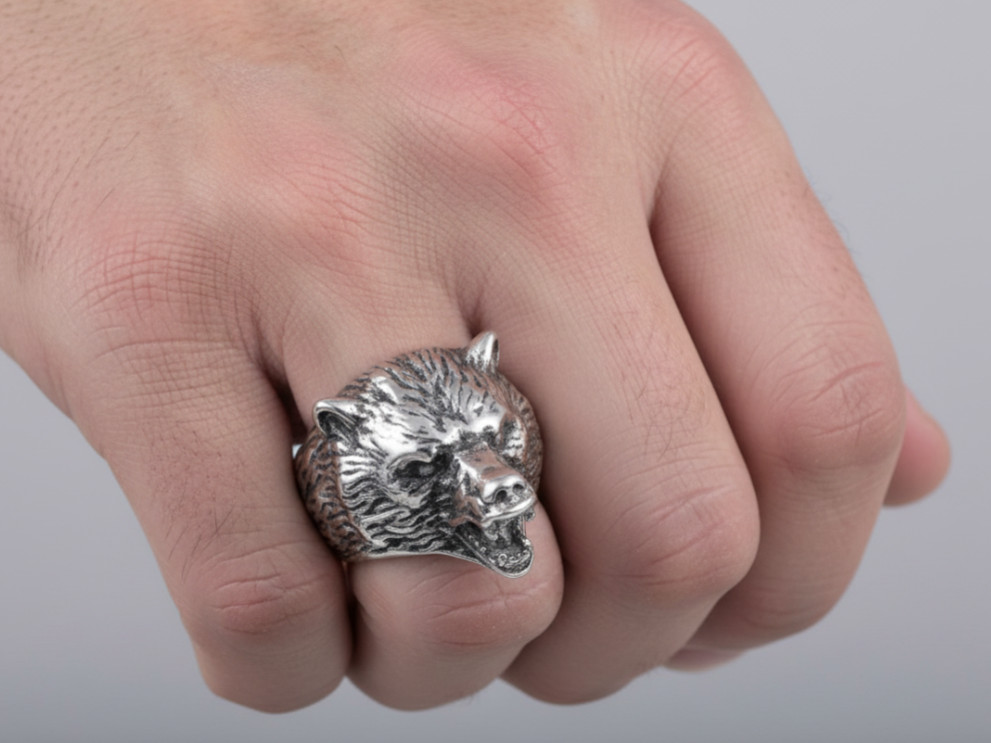 Men’s Stainless Steel Grizzly Bear Ring 133
