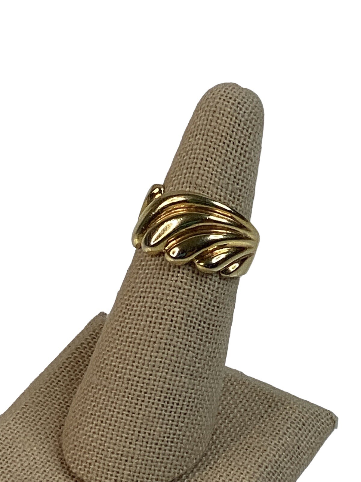 Vtg Gold Tone Ring Swirl Pave Crystals Wide Band 13mm size 7