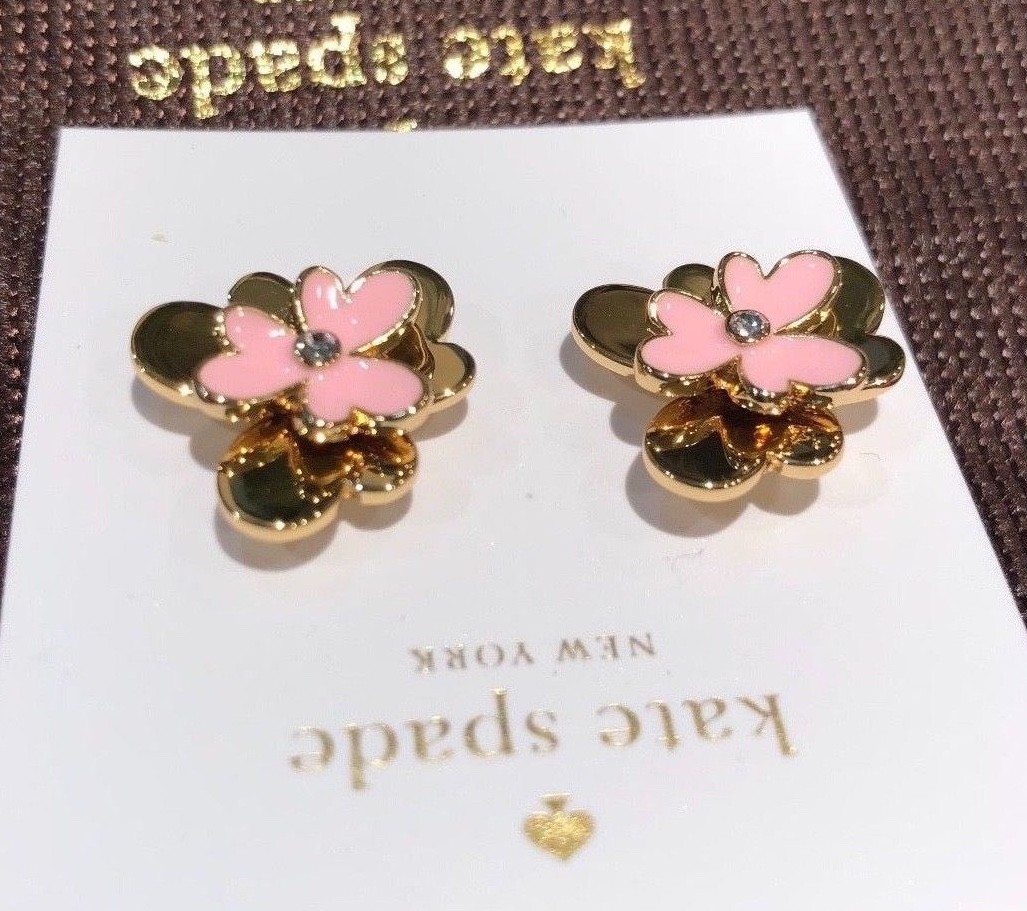 Kate Spade pansy blossom stud earrings floral pink gold 12K plated New+dust bag