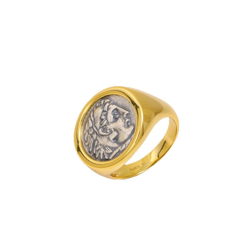 Handmade Heracles Ancient Coin Ring -Unisex Vintage S925 Sterling Silver Jewelry