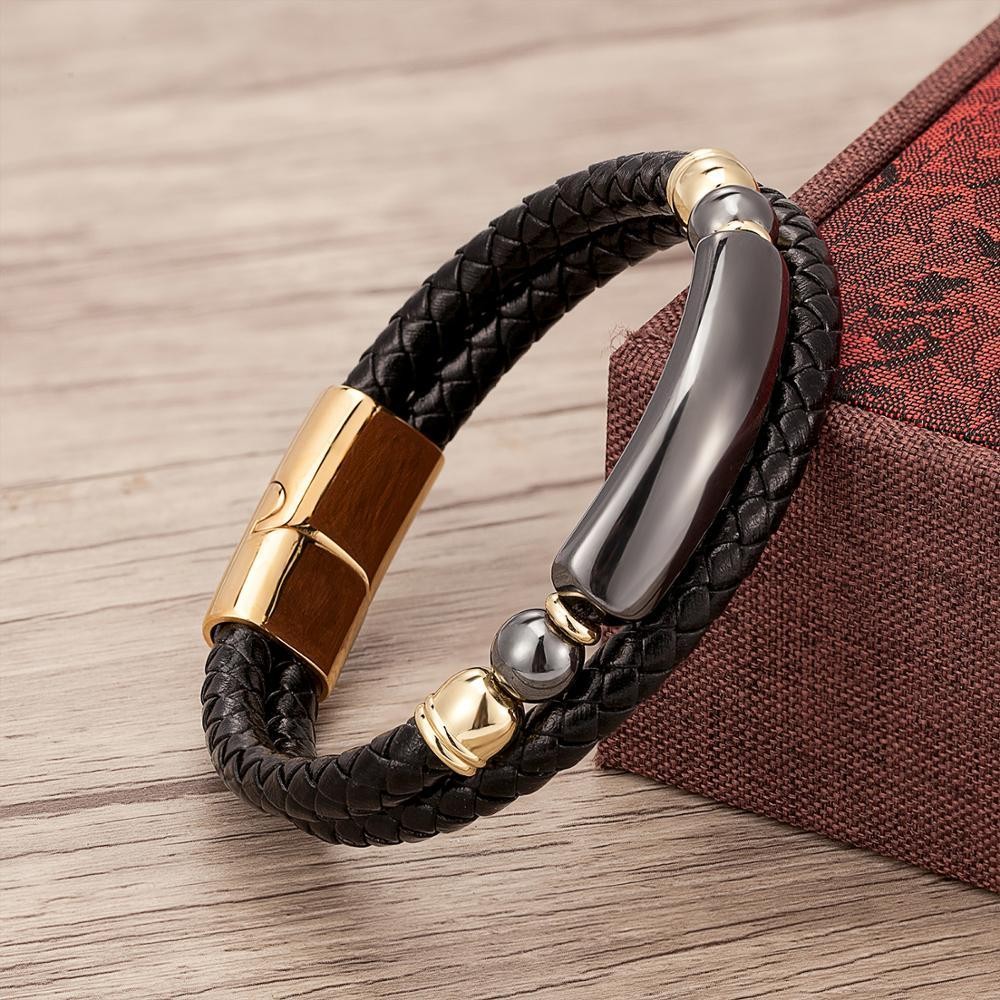 Men’s Multi-Layer Leather Bracelet with Natural Stone – Stainless Steel Clasp