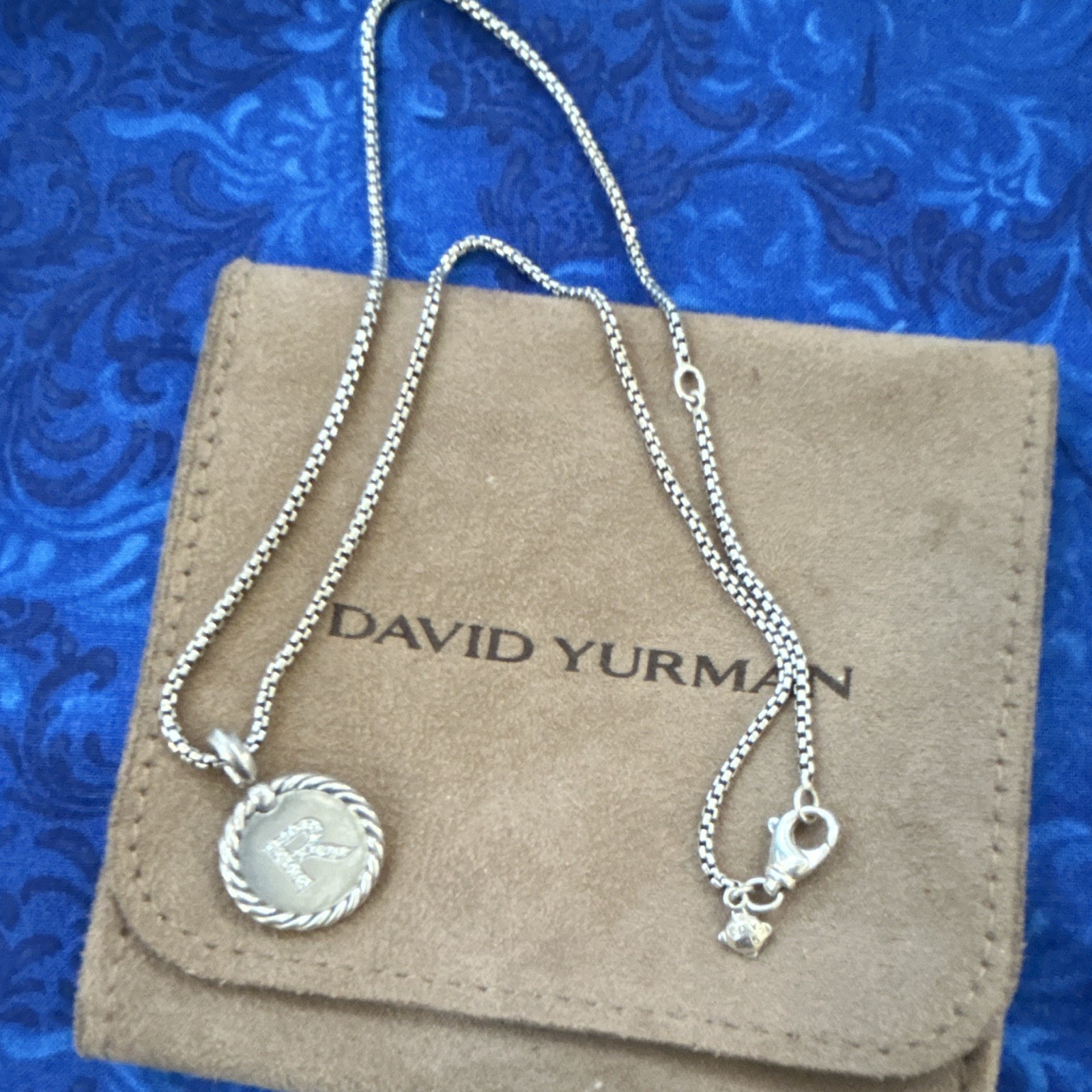 Silver Tone Box Chain Necklace Round Letter R Medal Pendant, Lobster, 20 in