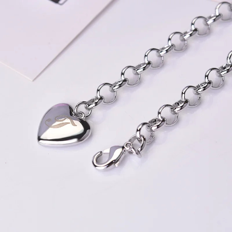 925 Sterling Silver Jewelry A-Z Letter Trinket Heart Bracelet –