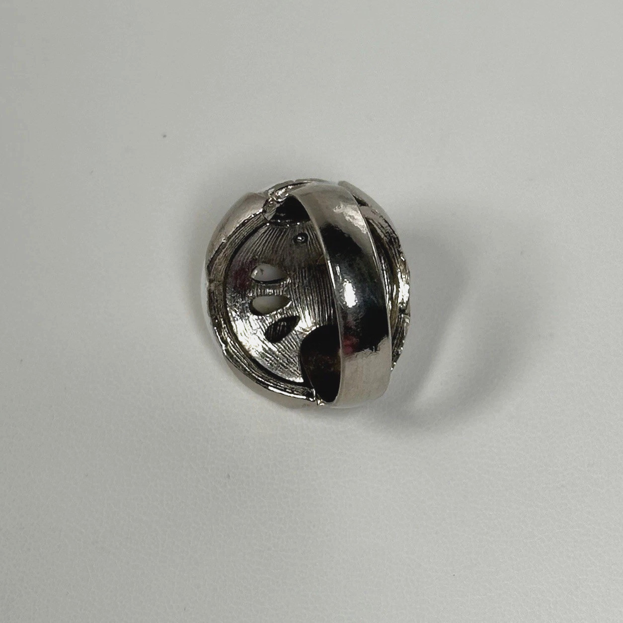 Vintage White Enamel Dome Silver Tone 20mm Wide Size 5 Adjustable