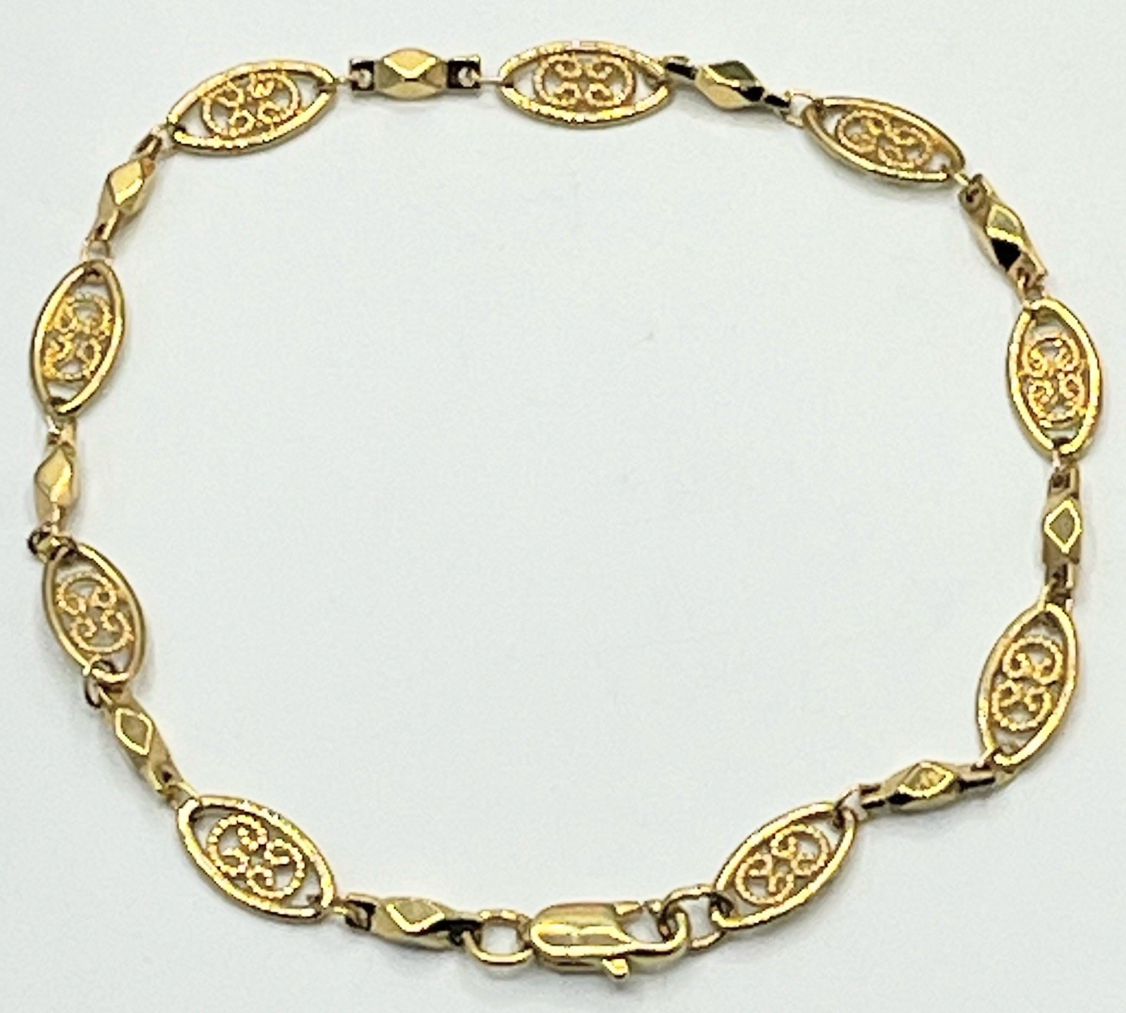 Gold Tone Filigree Beaded Bracelet Chain Length # 8.2” Inch.